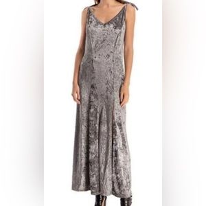 Walter Baker Owen Dress Crushed Velvet Maxi Dress Silver